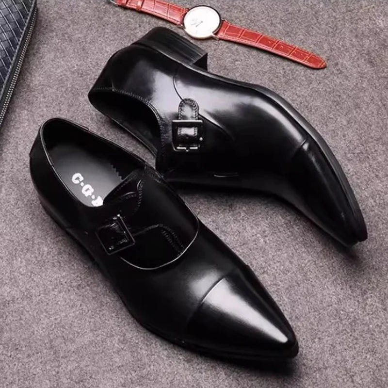 Chaussures en cuir élégantes pour hommes, style britannique, cuir véritable, boucle à lanières, mocassins, chaussures habillées, chaussures à enfiler, chaussures de cérémonie formelles
