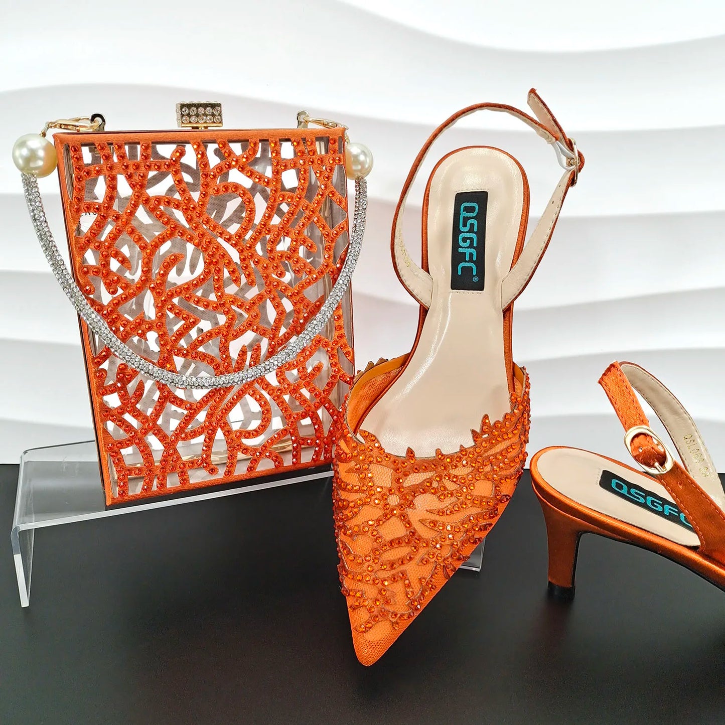 QSGDavid-Chaussures et sac en biscuits orange pour dames, décoration de lieux, creux avec le même document, belle fête, petit