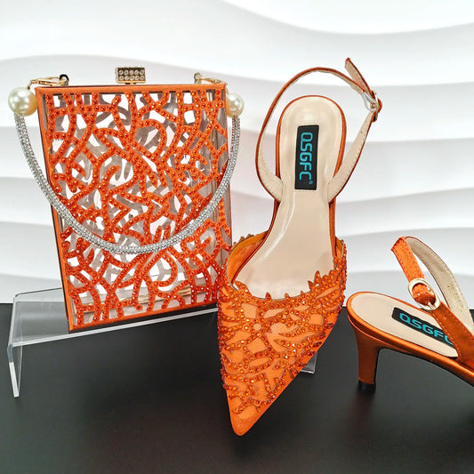 QSGDavid-Chaussures et sac en biscuits orange pour dames, décoration de lieux, creux avec le même document, belle fête, petit