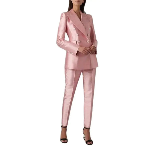 Ensemble blazer et pantalon à double boutonnage pour femme, rose brillant, vêtements élégants pour femme, coupe couvertes, tenue de bureau, luxe, 2 pièces