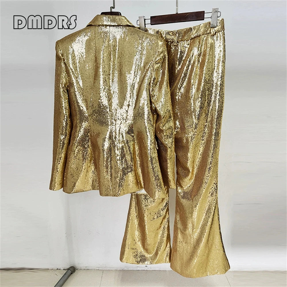 Ensemble de costume à paillettes éblouissantes pour femmes, ensemble veste et pantalon de costume de fête 2 pièces pour femmes, tenue de bal de nuit S-XXL