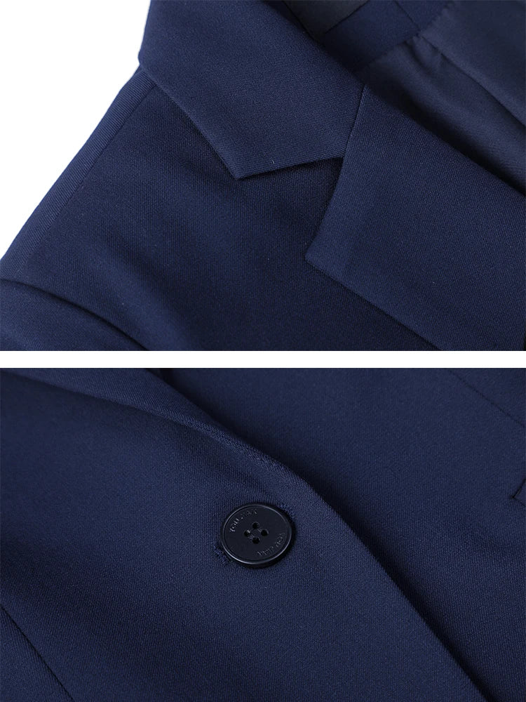 Bleu marine gris noir mince femmes pantalon costume Blazer veste et pantalon bureau dames femme affaires travail porter formel 2 pièces ensemble