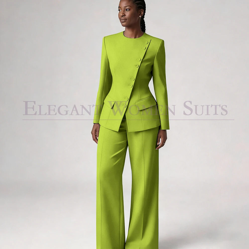 Costume de mode pour femme, blazer à simple boutonnage, col rond, longueur standard, ensemble 2 pièces veste et pantalon, tenue formelle de luxe