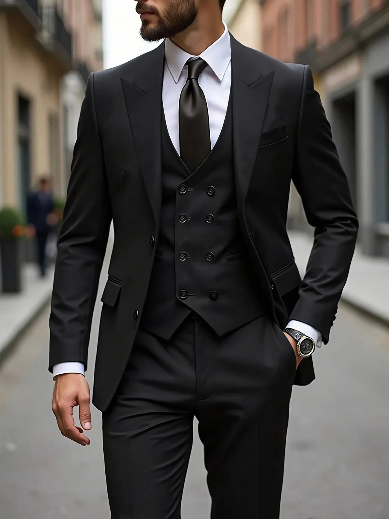 Tuxedos de mariage classique coupe ajustée marié pour hommes 3 pièces costume de garçons d'honneur hommes d'affaires formels costumes (veste + gilet + pantalon)