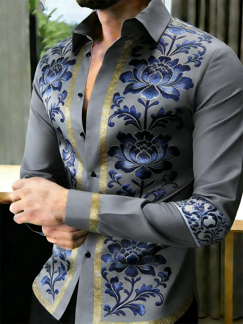 Nouvelle chemise à manches longues pour homme, motif floral 3D imprimé, 11 couleurs, chemise de haute qualité, chemise décontractée à manches longues avec col