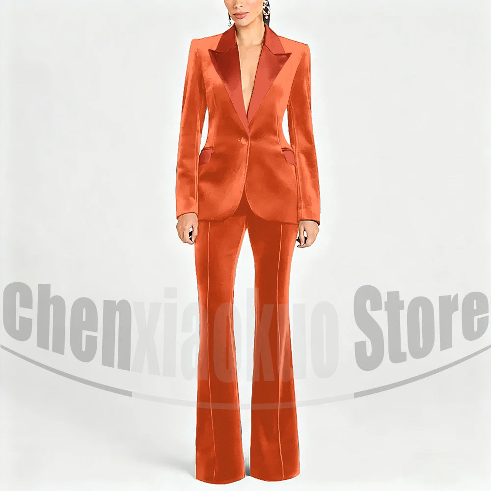 Ensemble de costume en velours pour femmes, Blazer à un bouton et pantalon évasé, vêtements de cérémonie élégants pour soirée, bal, tenue Slim, deux pièces