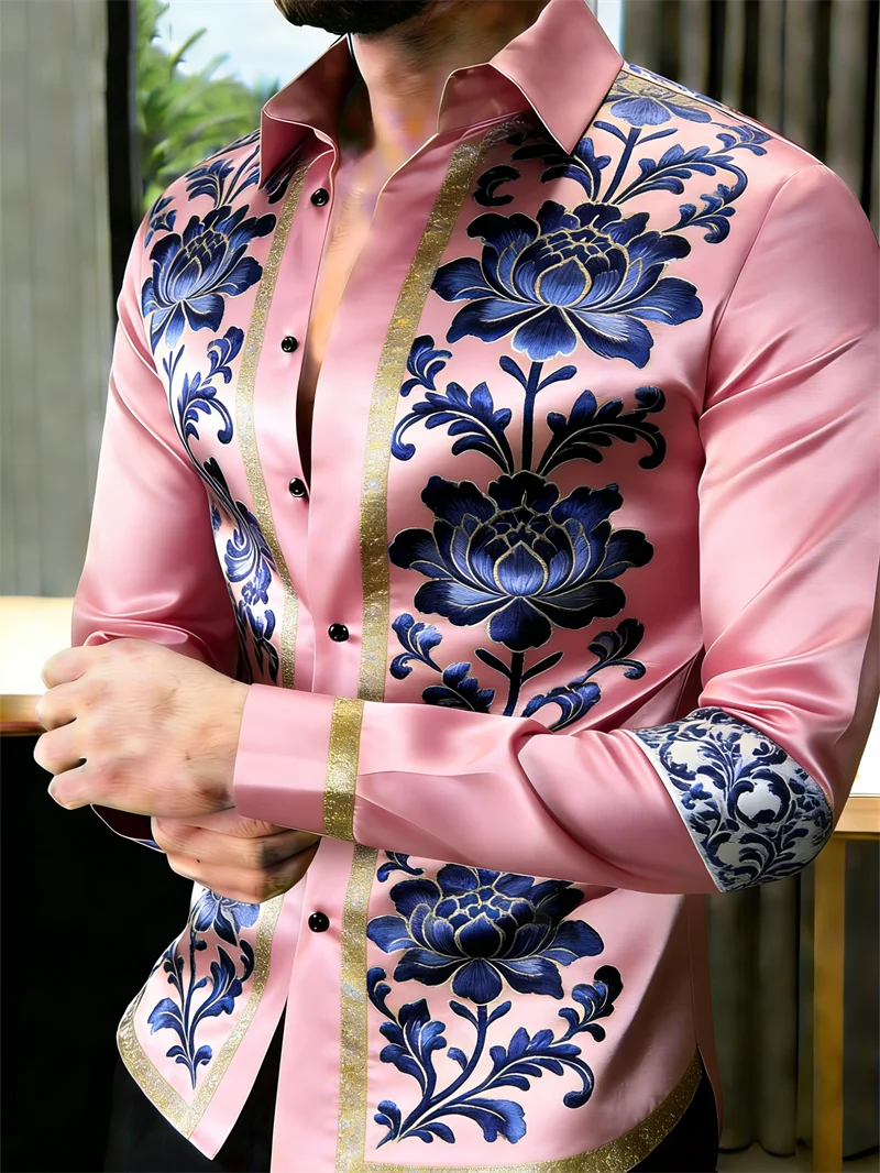 Nouvelle chemise à manches longues pour homme, motif floral 3D imprimé, 11 couleurs, chemise de haute qualité, chemise décontractée à manches longues avec col