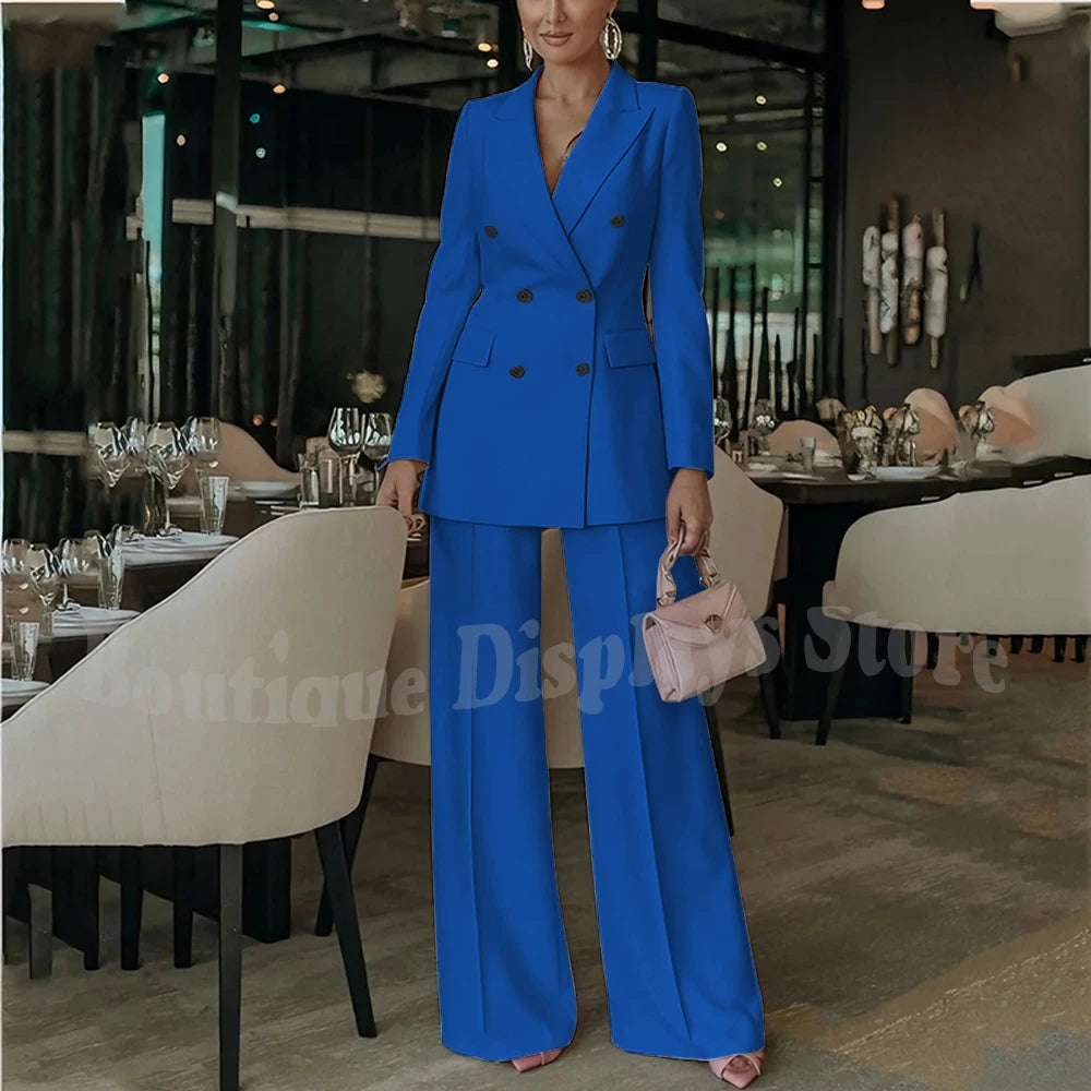 Costume rose clair pour femmes, tenue élégante, Double boutonnage, revers à pointe, droit, bureau d'affaires, ensemble formel deux pièces