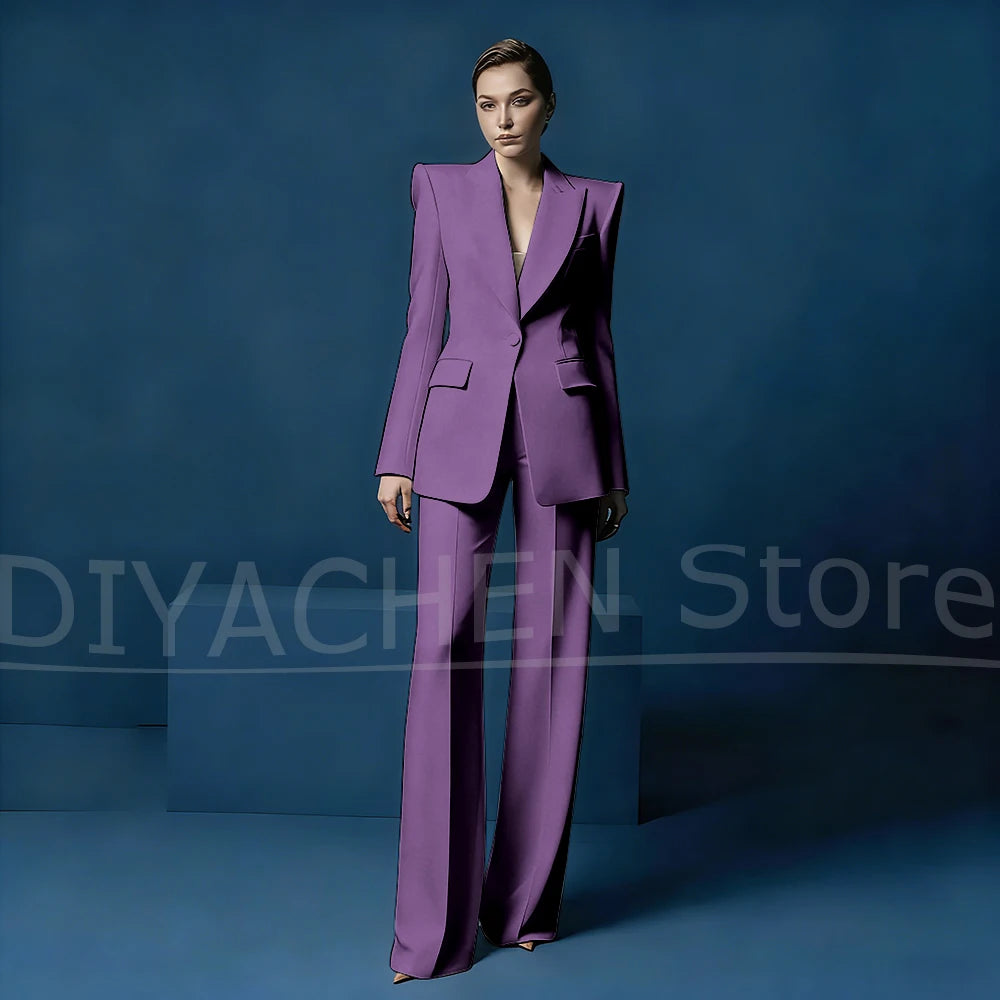 Ensemble tailleur pantalon large et blazer pour femme – Veste ajustée à un bouton avec revers pointus – Tenue élégante et formelle pour le bureau ou les soirées