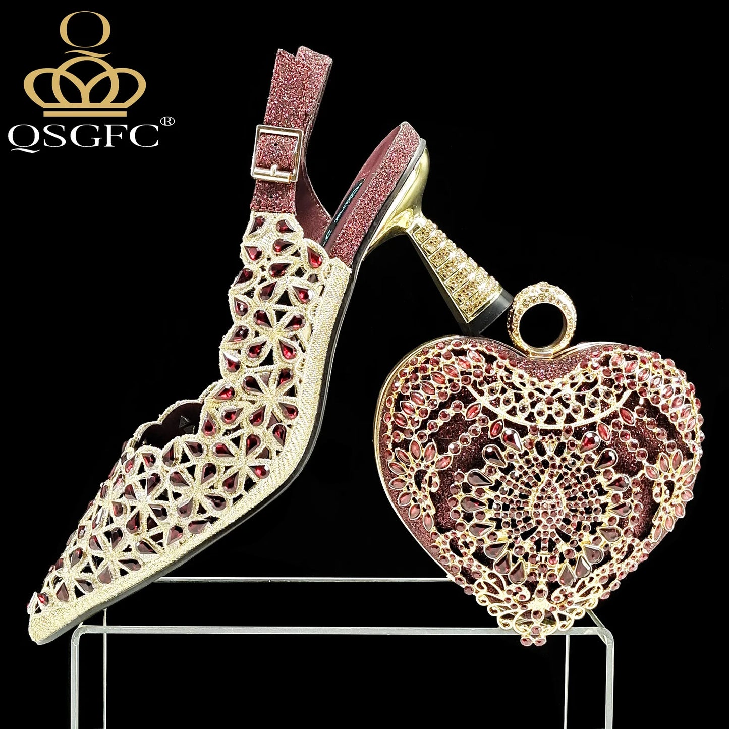 QSGFC nouveau INS mode Style strass découpe talons de fête bout pointu Orange femmes chaussures et sacs à talons