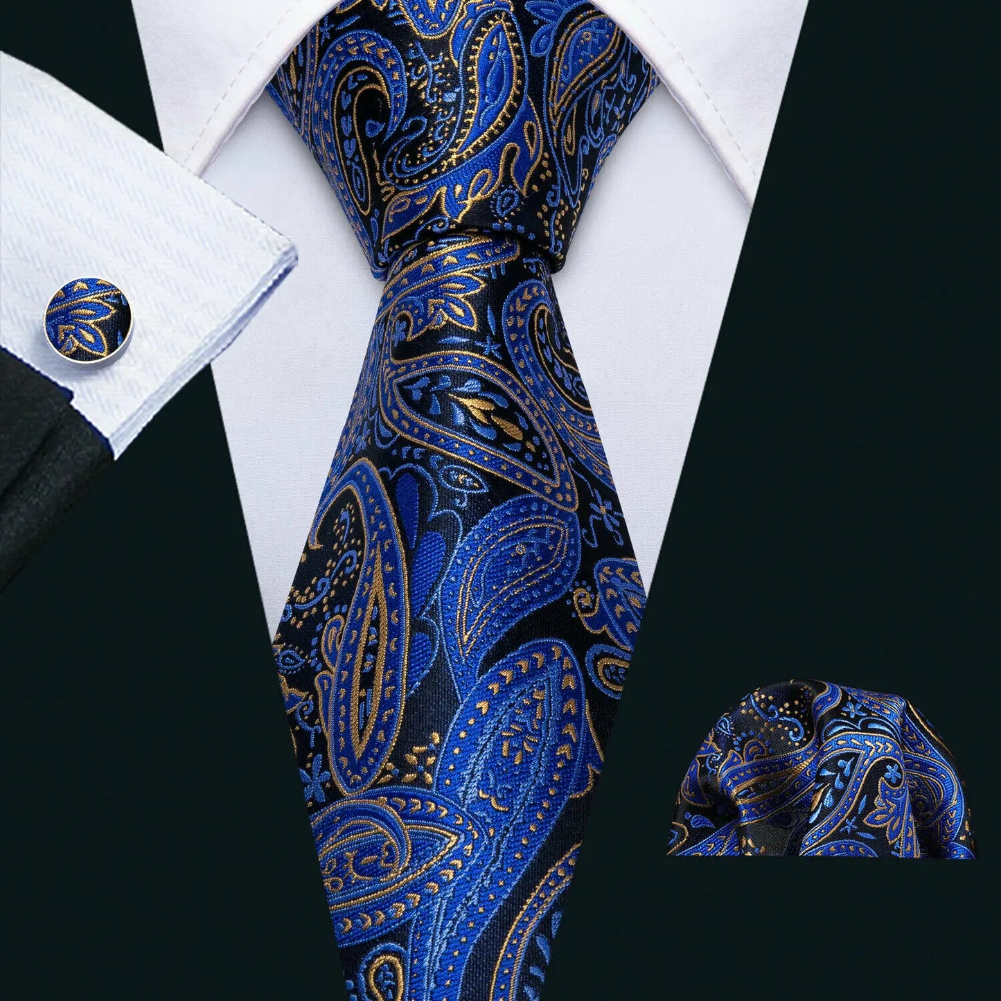 Hommes cravate or bleu marine rayé soie cravate Barry.Wang 3.4 "Jacquard fête mariage tissé créateurs de mode cravate pour hommes d'affaires