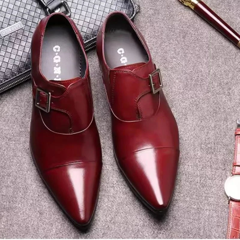 Chaussures en cuir élégantes pour hommes, style britannique, cuir véritable, boucle à lanières, mocassins, chaussures habillées, chaussures à enfiler, chaussures de cérémonie formelles