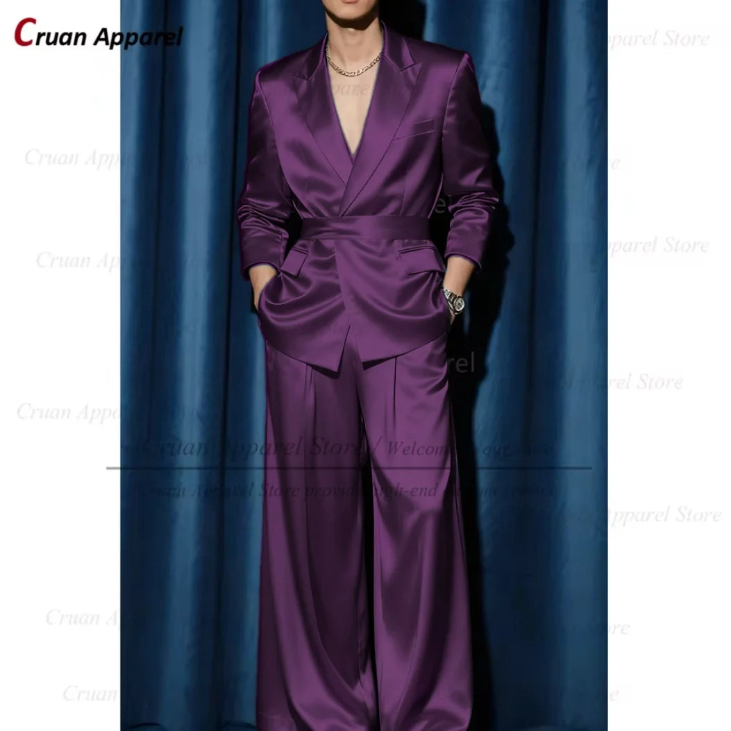 Ensemble de costume de fête de bal de luxe pour hommes, tenue formelle décontractée à revers, 2 pièces, Blazer et pantalon pour Occasions spéciales