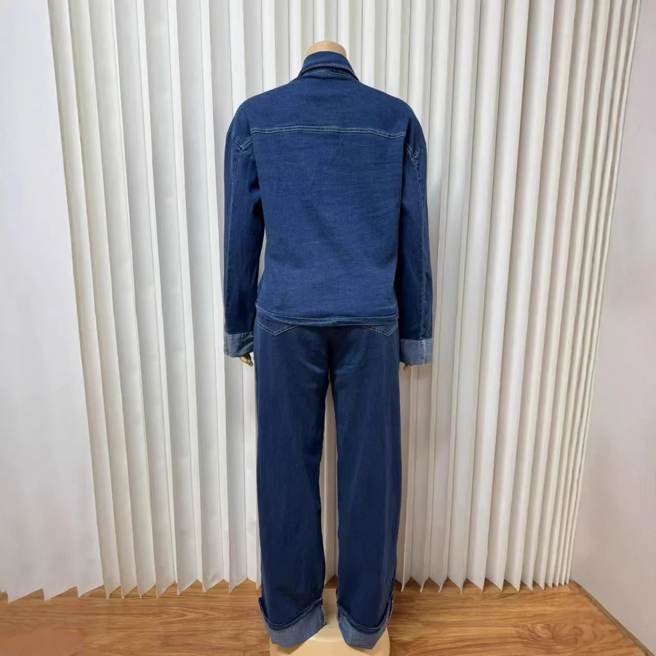 Ensemble 2 Pièces Femme : Veste en Jean et Pantalon Droit, Style Vintage Délavé, Tenue Streetwear à Lacets, Printemps 2026