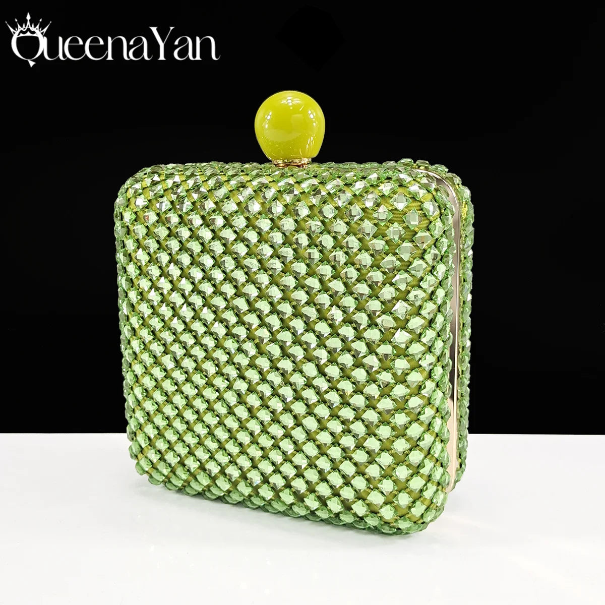 Queena Yan Design italien strass luxe couleur verte bout pointu chaussure et sac ensemble femmes talons hauts pour les fêtes de haute qualité