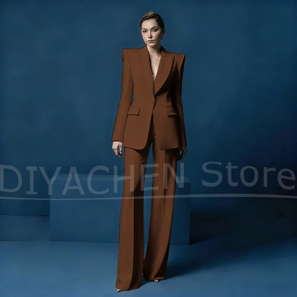 Ensemble tailleur pantalon large et blazer pour femme – Veste ajustée à un bouton avec revers pointus – Tenue élégante et formelle pour le bureau ou les soirées