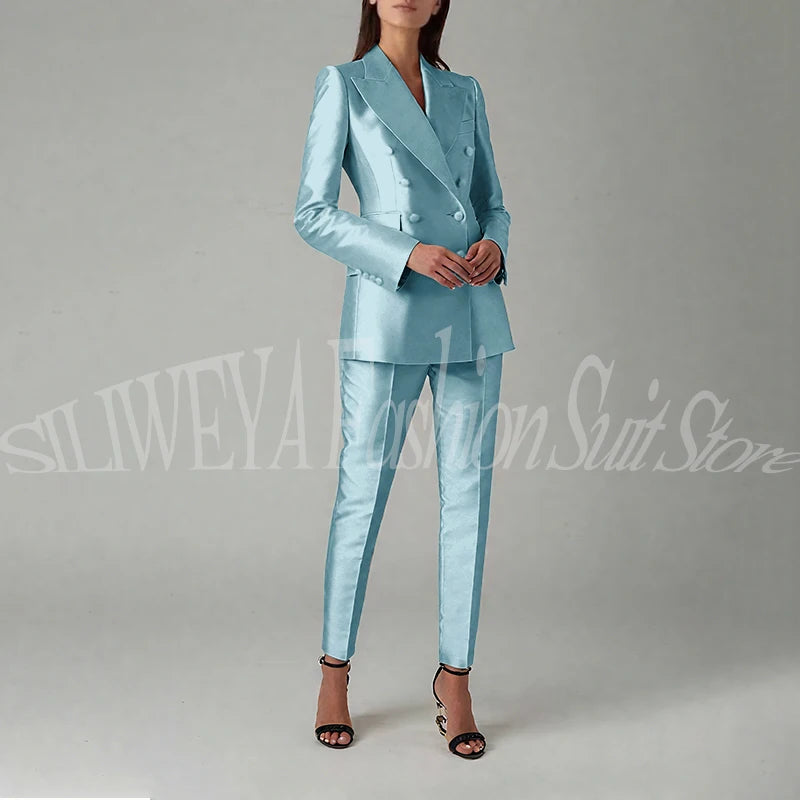 Ensemble blazer et pantalon à double boutonnage pour femme, rose brillant, vêtements élégants pour femme, coupe couvertes, tenue de bureau, luxe, 2 pièces