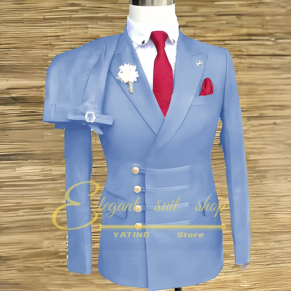 Costumes de mariage formels pour hommes, ensemble veste et pantalon 2 pièces, vêtements masculins à Double boutonnage
