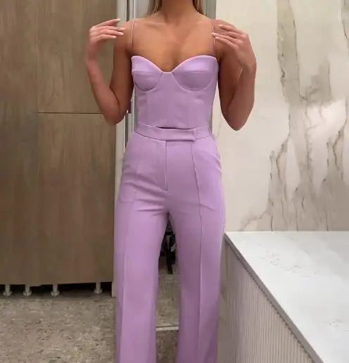 Tenue 3 pièces pour femmes, nouveau tempérament, bretelles Spaghetti, haut court et pantalon taille haute, ensemble avec Blazer à manches longues, automne 2025