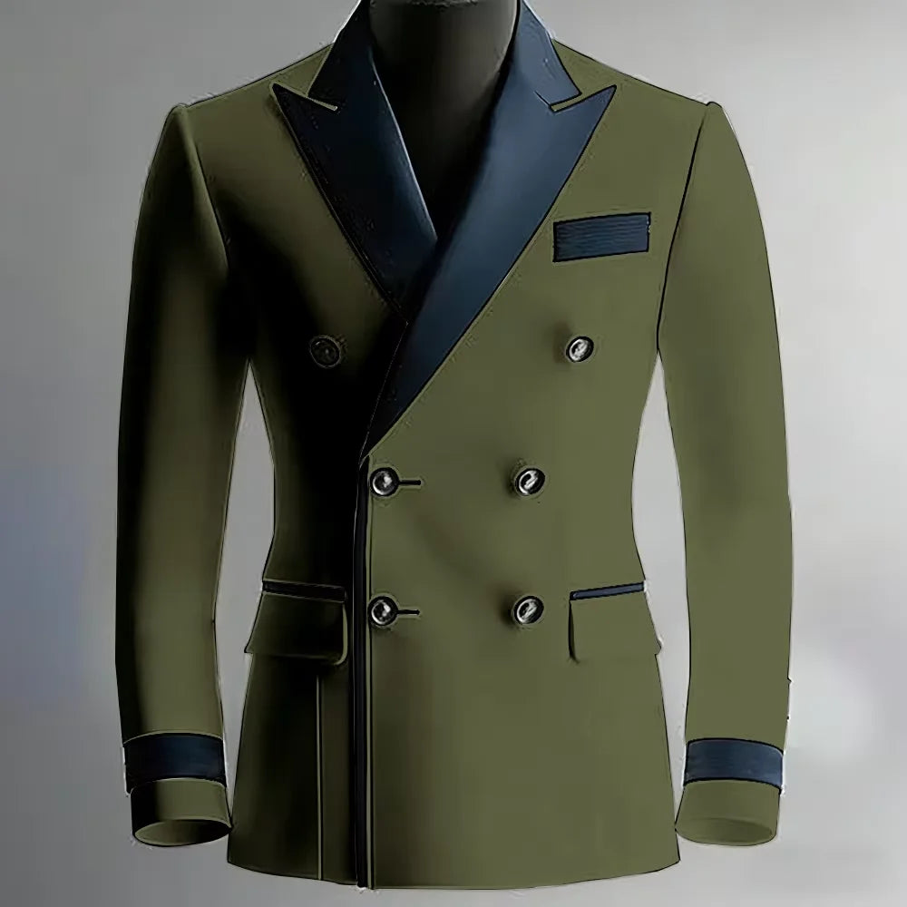 Blazer de costume élégant pour homme en serge, classique, croisé, coupe ajustée, avec revers à pointe noirs, veste formelle pour affaires, décontracté ou soirée