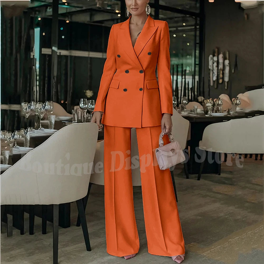 Costume rose clair pour femmes, tenue élégante, Double boutonnage, revers à pointe, droit, bureau d'affaires, ensemble formel deux pièces