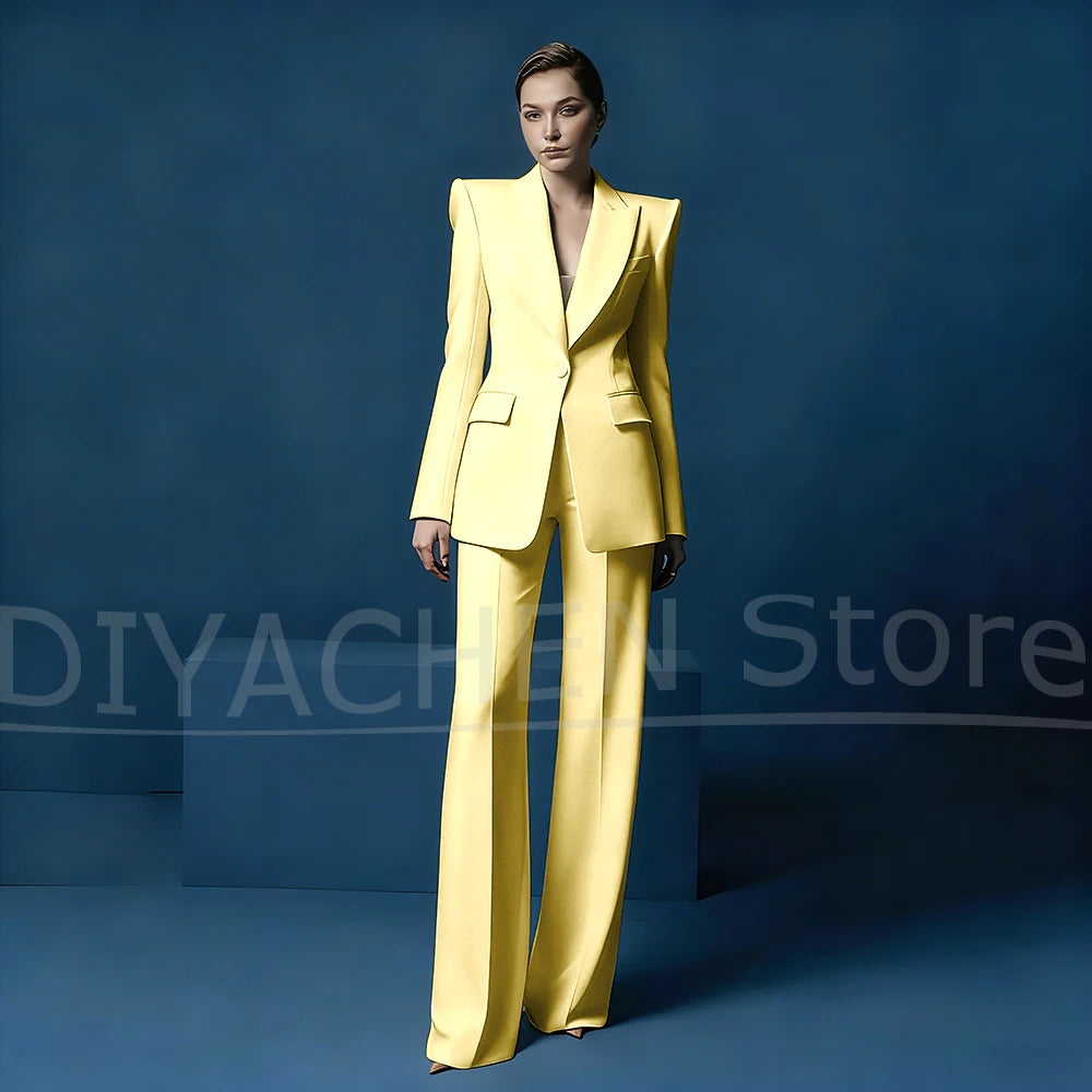 Ensemble tailleur pantalon large et blazer pour femme – Veste ajustée à un bouton avec revers pointus – Tenue élégante et formelle pour le bureau ou les soirées
