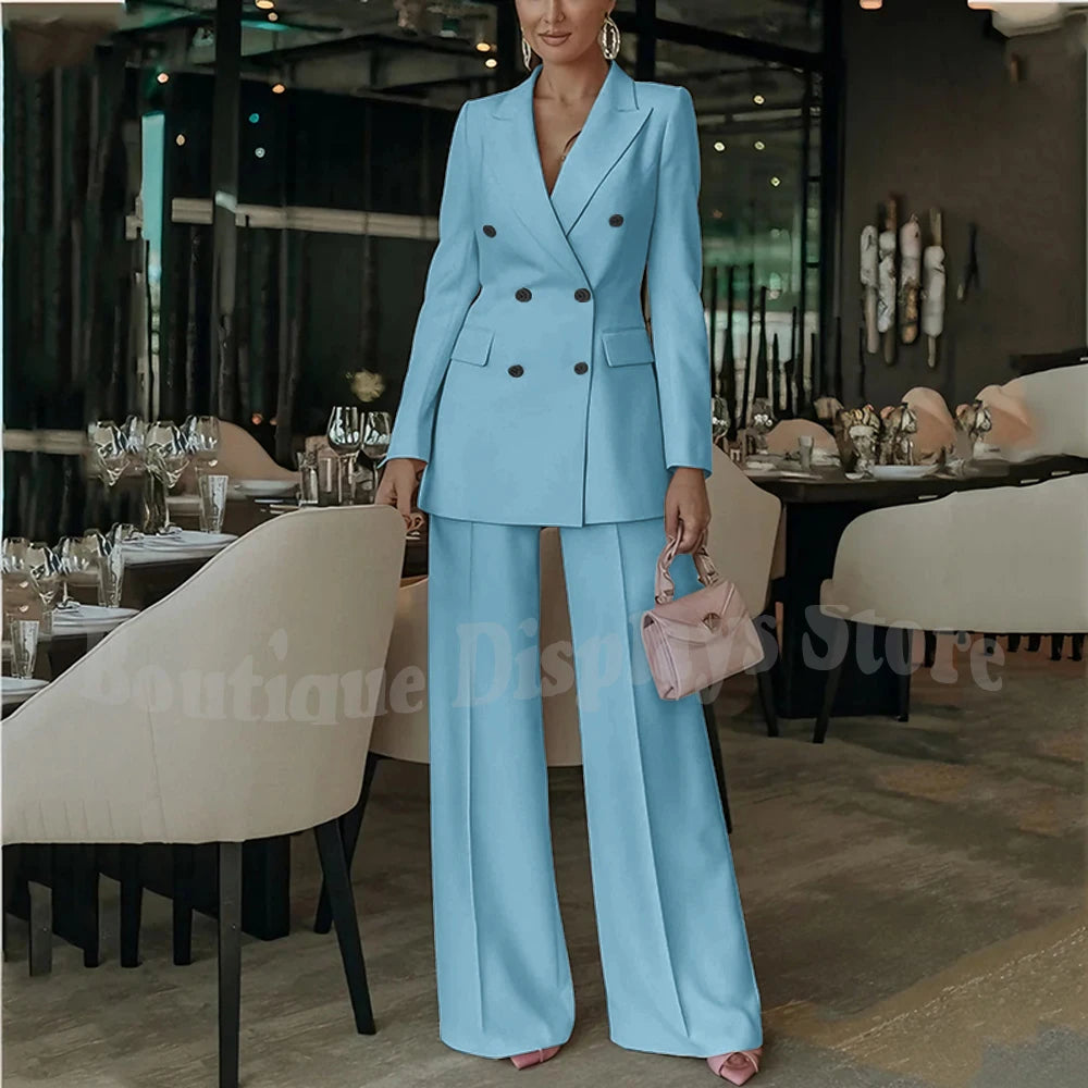 Costume rose clair pour femmes, tenue élégante, Double boutonnage, revers à pointe, droit, bureau d'affaires, ensemble formel deux pièces