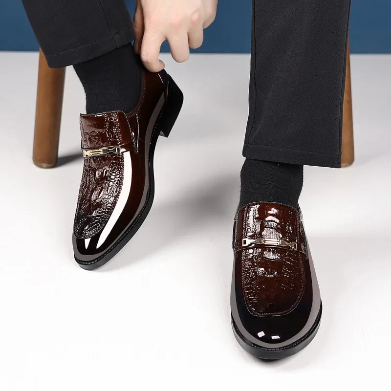 Chaussures habillées de luxe en cuir de Crocodile pour hommes, chaussures d'affaires décontractées pour fête de mariage, mocassins à enfiler de haute qualité, grande taille
