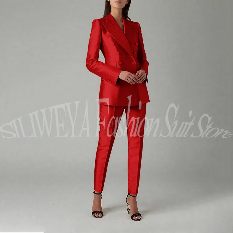 Ensemble blazer et pantalon à double boutonnage pour femme, rose brillant, vêtements élégants pour femme, coupe couvertes, tenue de bureau, luxe, 2 pièces