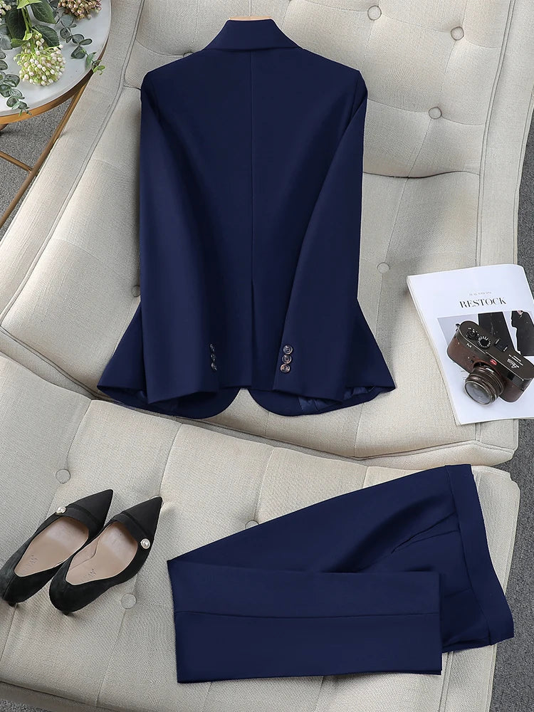 Ensemble blazer et pantalon pour femme, tenue de travail, de carrière, formel, rose, bleu, abricot, 3 pièces
