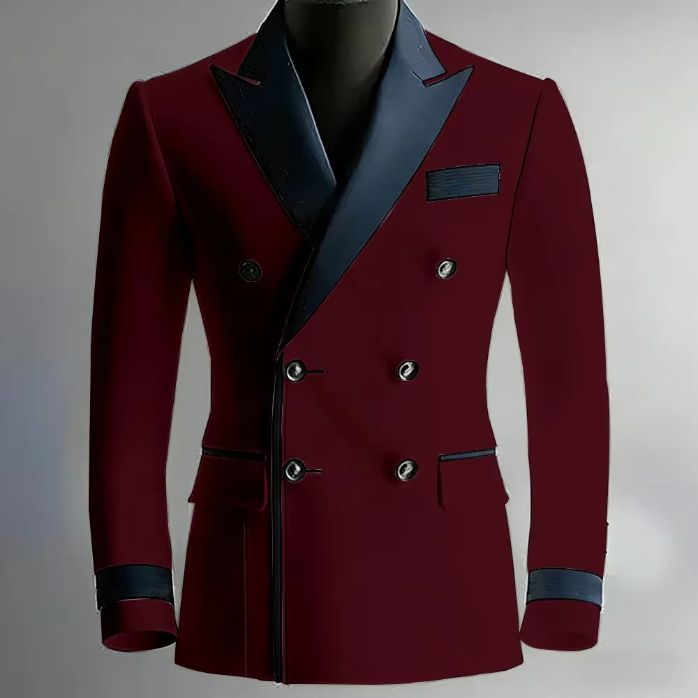 Blazer de costume élégant pour homme en serge, classique, croisé, coupe ajustée, avec revers à pointe noirs, veste formelle pour affaires, décontracté ou soirée