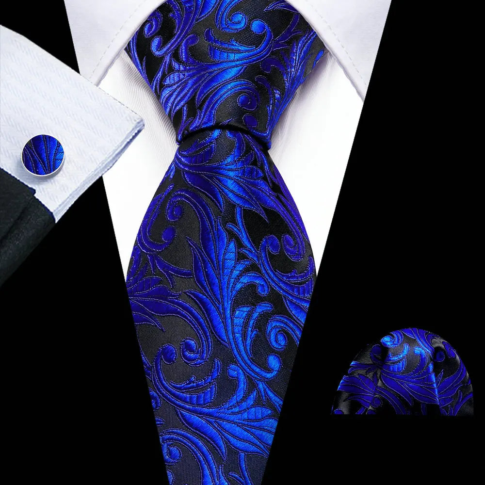 Hommes cravate or bleu marine rayé soie cravate Barry.Wang 3.4 "Jacquard fête mariage tissé créateurs de mode cravate pour hommes d'affaires