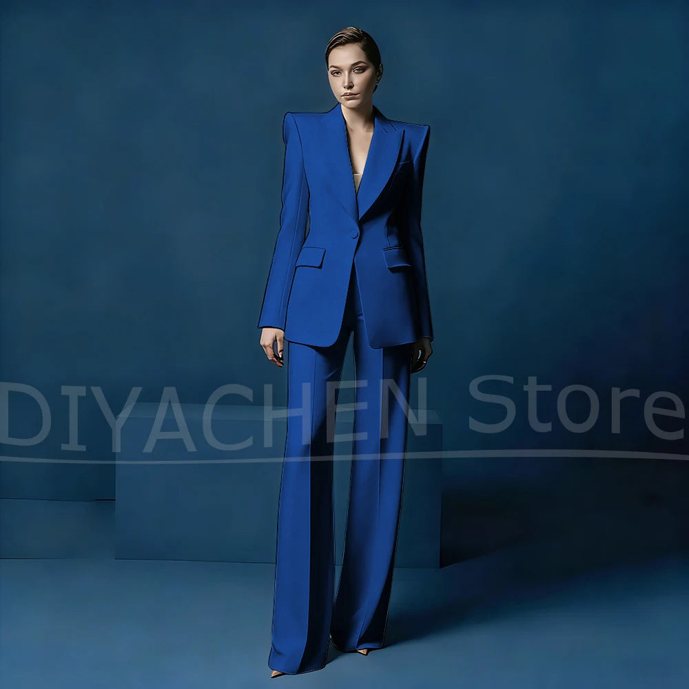 Ensemble tailleur pantalon large et blazer pour femme – Veste ajustée à un bouton avec revers pointus – Tenue élégante et formelle pour le bureau ou les soirées