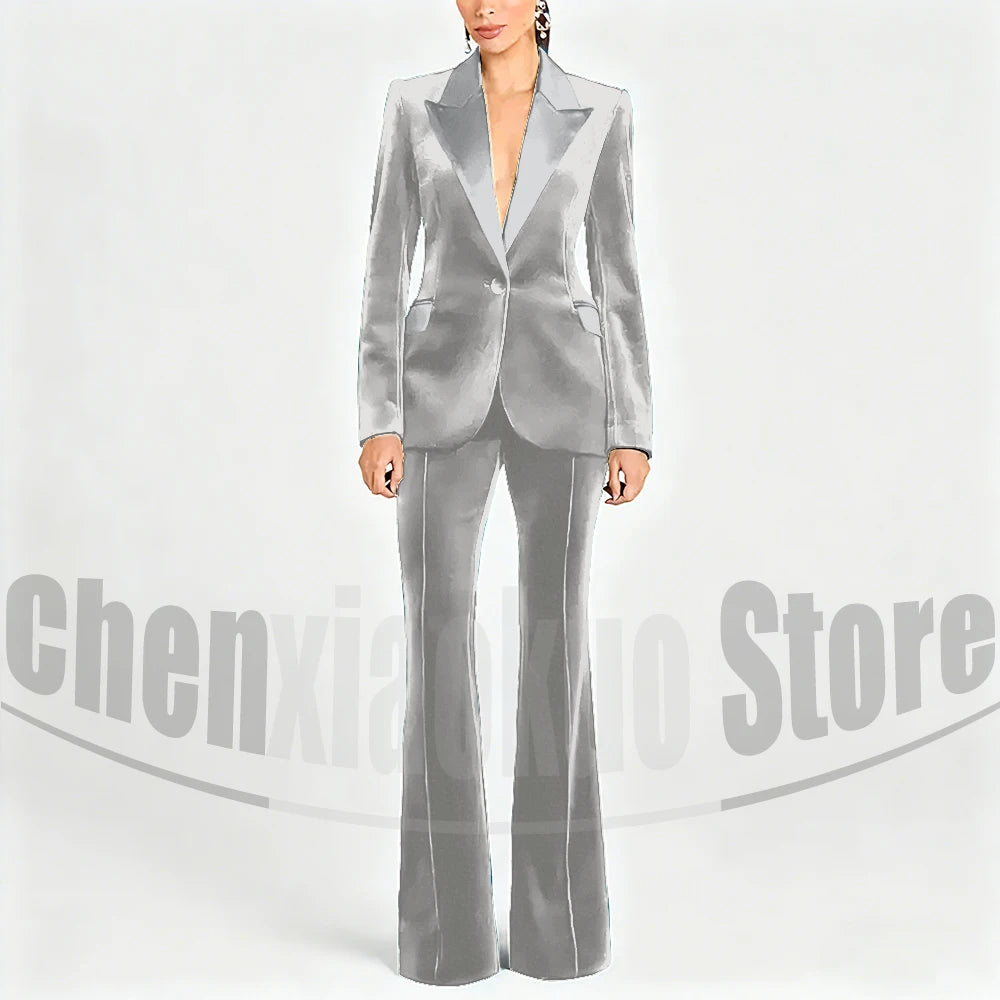 Ensemble de costume en velours pour femmes, Blazer à un bouton et pantalon évasé, vêtements de cérémonie élégants pour soirée, bal, tenue Slim, deux pièces