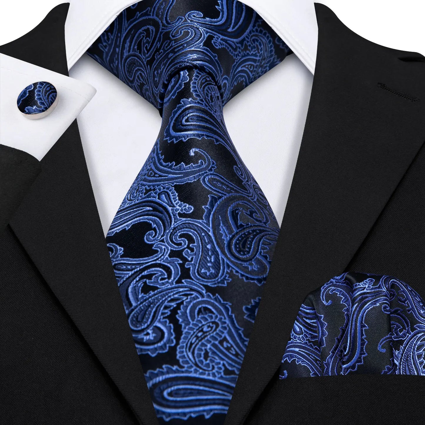 Hommes cravate or bleu marine rayé soie cravate Barry.Wang 3.4 "Jacquard fête mariage tissé créateurs de mode cravate pour hommes d'affaires
