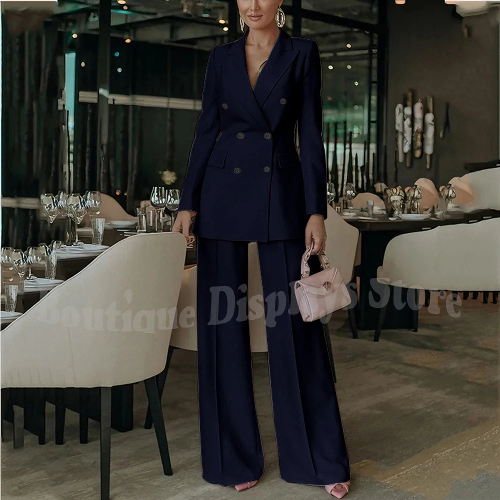 Costume rose clair pour femmes, tenue élégante, Double boutonnage, revers à pointe, droit, bureau d'affaires, ensemble formel deux pièces