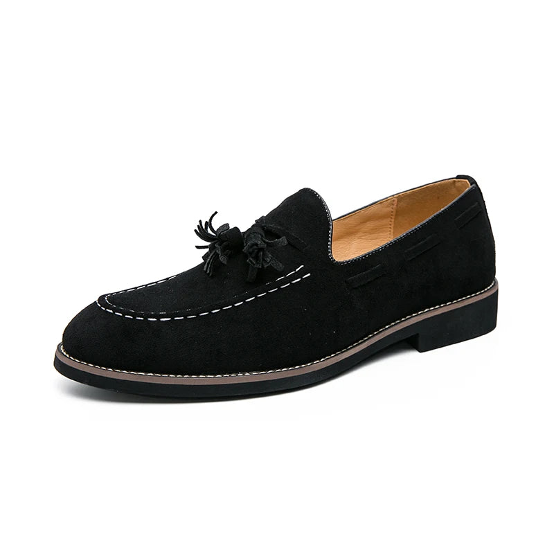 Marque Design hommes chaussures en cuir suédé mocassins violet gland pointu hommes mocassins Vintage Slip-on décontracté hommes robe sociale chaussure