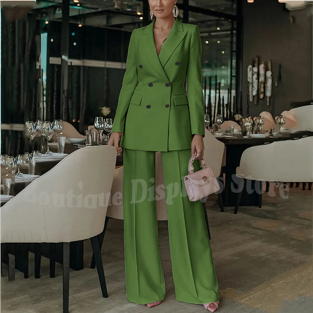 Costume rose clair pour femmes, tenue élégante, Double boutonnage, revers à pointe, droit, bureau d'affaires, ensemble formel deux pièces