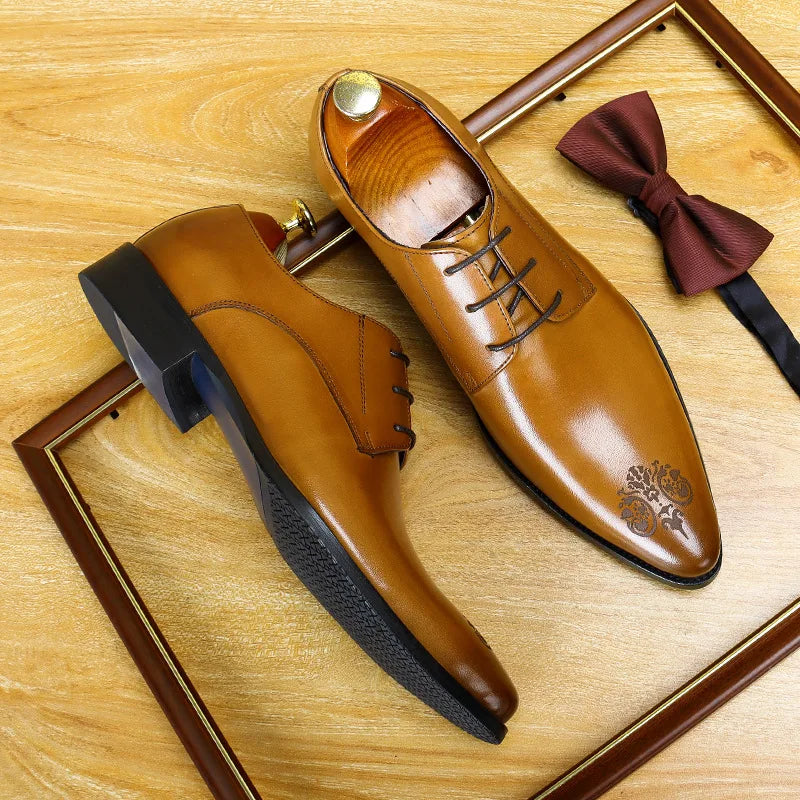 Chaussures Oxford en cuir formelles pour hommes, chaussures de ville à bout pointu, grandes tailles, respirantes et résistantes à l'usure, style Derby