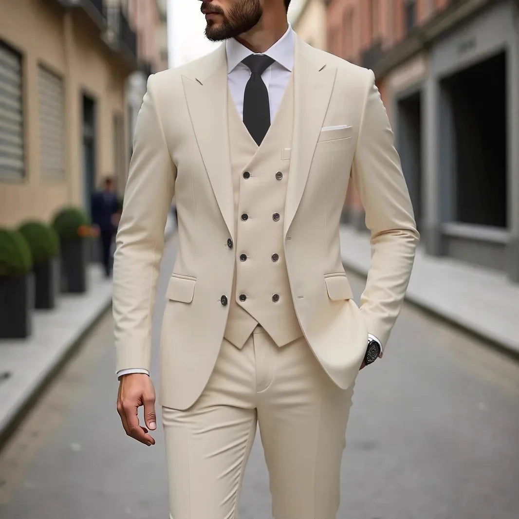 Tuxedos de mariage classique coupe ajustée marié pour hommes 3 pièces costume de garçons d'honneur hommes d'affaires formels costumes (veste + gilet + pantalon)