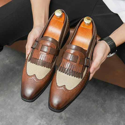 Hommes mocassins chaussures habillées d'affaires Style britannique en cuir richelieu chaussures sans lacet bureau chaussures en cuir à la main bout pointu chaussures plates pour homme