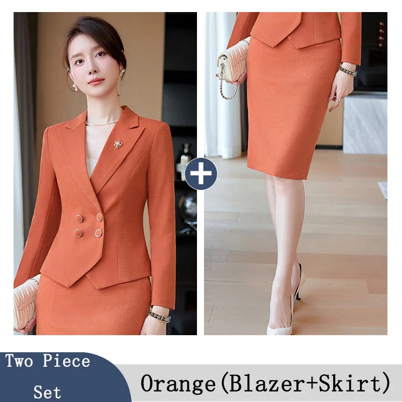 Ensemble blazer croisé pour femme, jupe élégante pour femme, vêtements de travail d'affaires, jupe imbibée, orange, bleu, rose, nouvelle arrivée