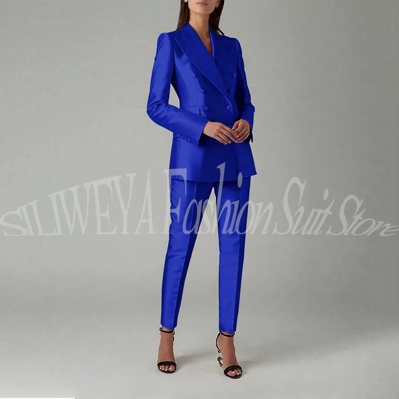 Ensemble blazer et pantalon à double boutonnage pour femme, rose brillant, vêtements élégants pour femme, coupe couvertes, tenue de bureau, luxe, 2 pièces