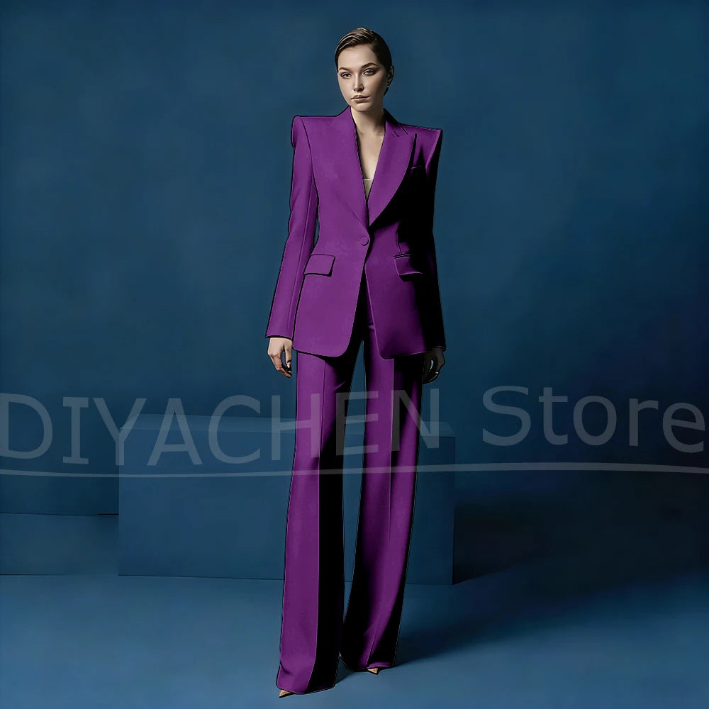 Ensemble tailleur pantalon large et blazer pour femme – Veste ajustée à un bouton avec revers pointus – Tenue élégante et formelle pour le bureau ou les soirées