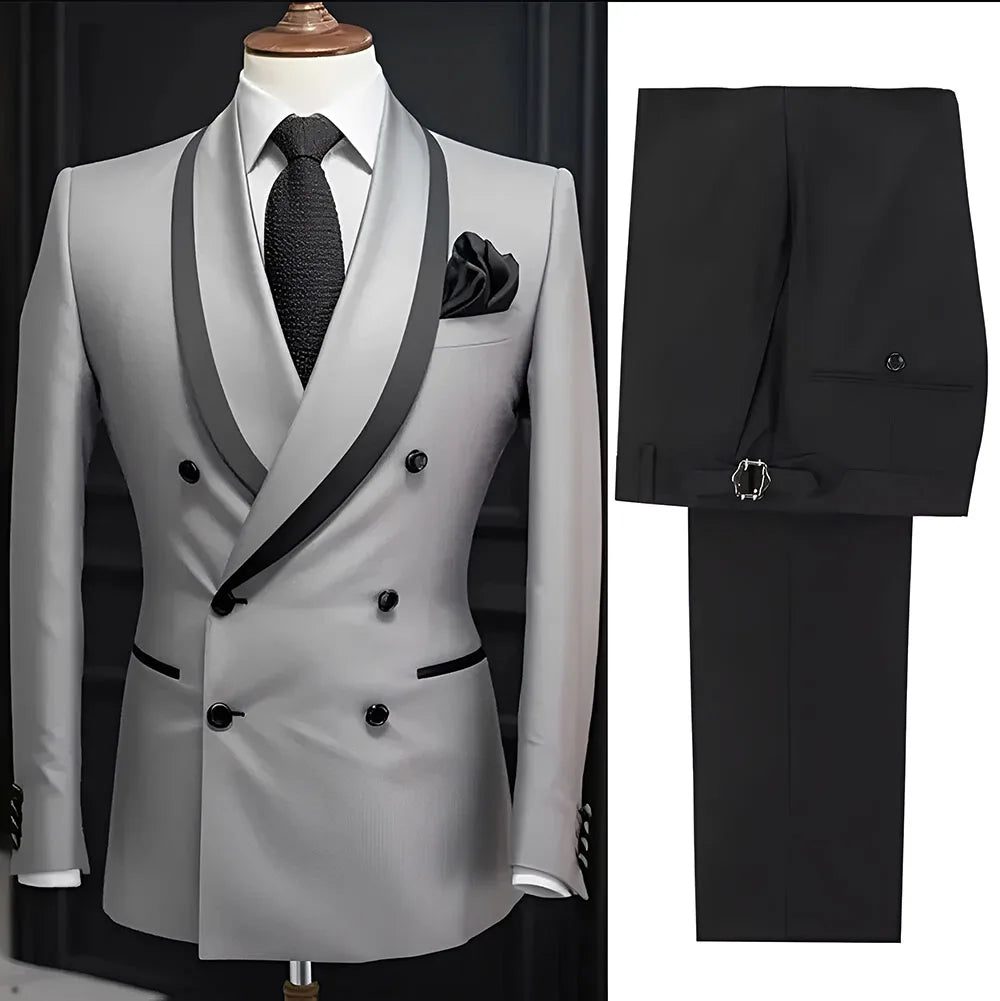 Men Suit Slim Fit Shawl Lapel Formal Wedding Groom Party Casual Outfits 2 Piece Formal Men's Blazer Pants Tuxedo