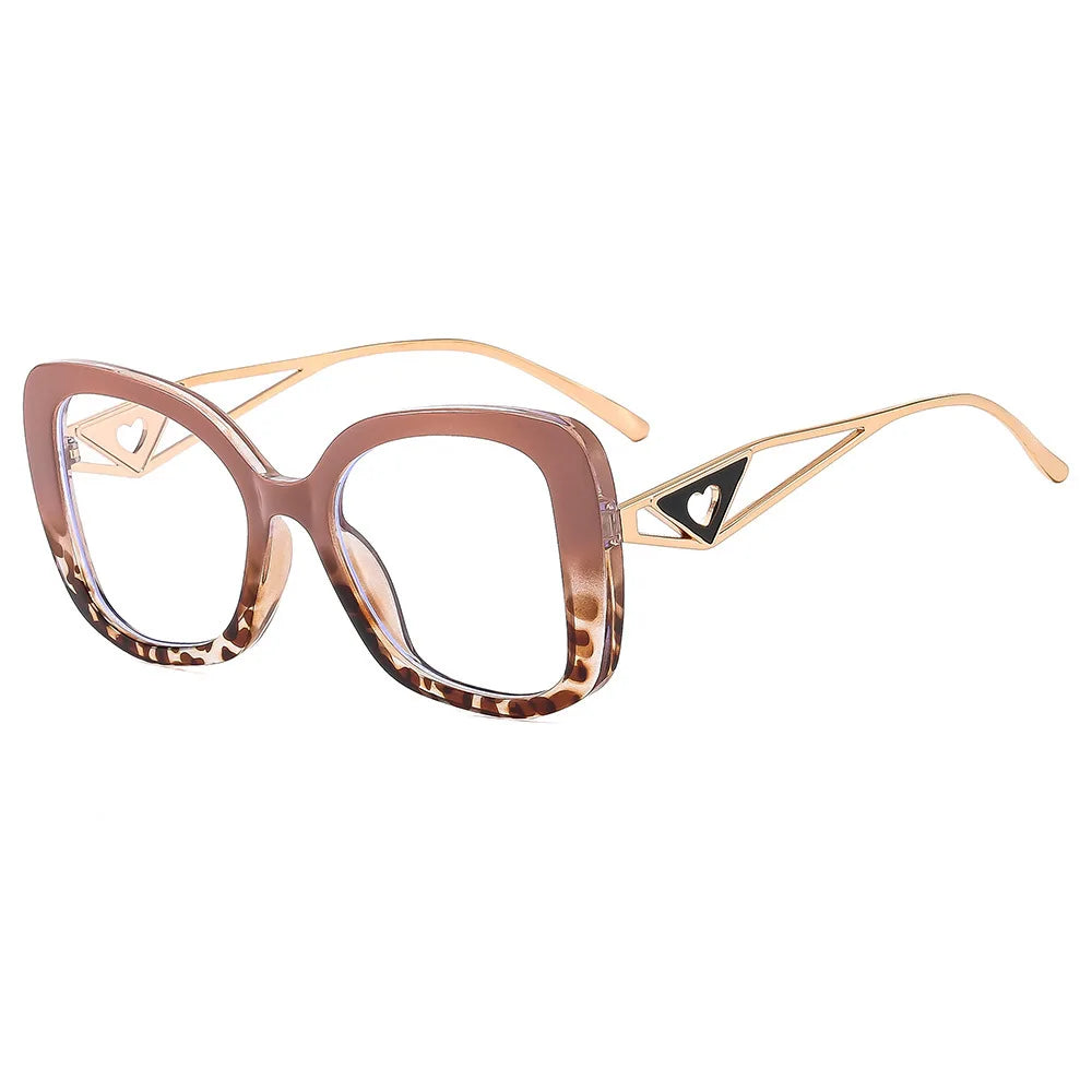 Lunettes de lecture carrées surdimensionnées de marque de luxe pour femmes, monture triangulaire en forme de cœur, lunettes anti-lumière bleue, lunettes d'ordinateur transparentes