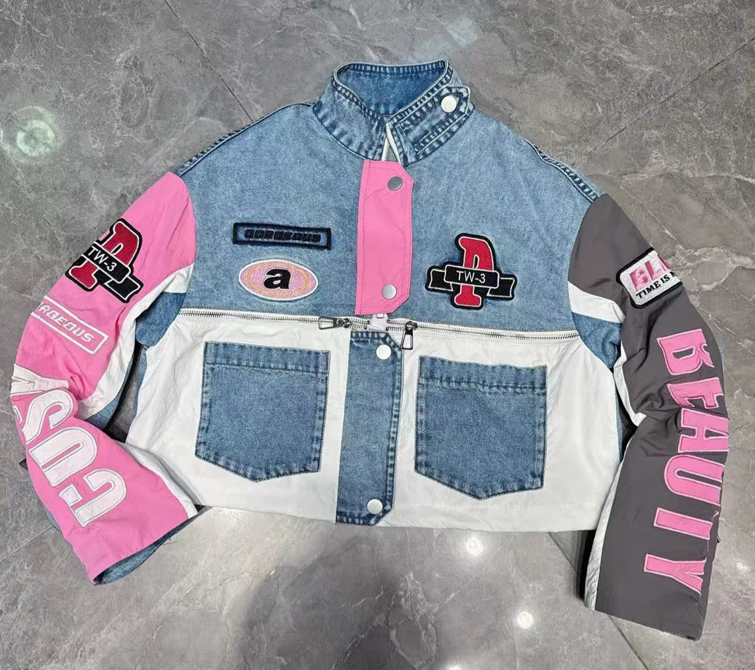 Ensemble décontracté tendance européenne pour femme, nouvelle collection printemps 2026, avec haut à manches longues en denim brodé de lettres et pantalon à taille élastique