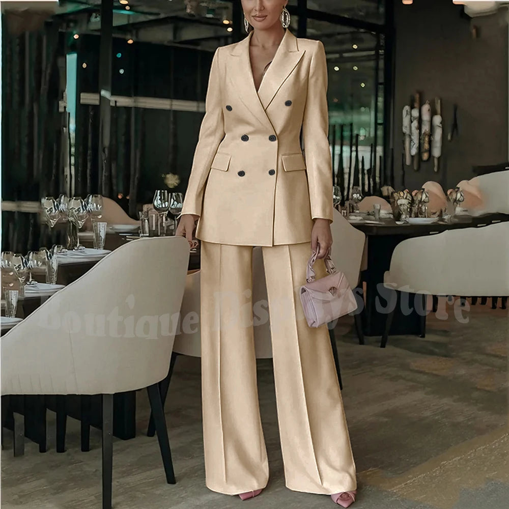 Costume rose clair pour femmes, tenue élégante, Double boutonnage, revers à pointe, droit, bureau d'affaires, ensemble formel deux pièces