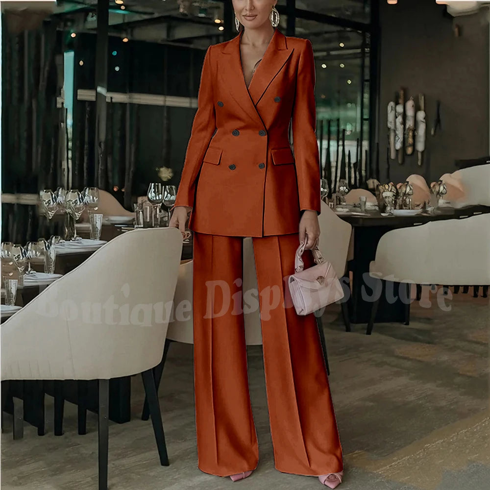 Costume rose clair pour femmes, tenue élégante, Double boutonnage, revers à pointe, droit, bureau d'affaires, ensemble formel deux pièces