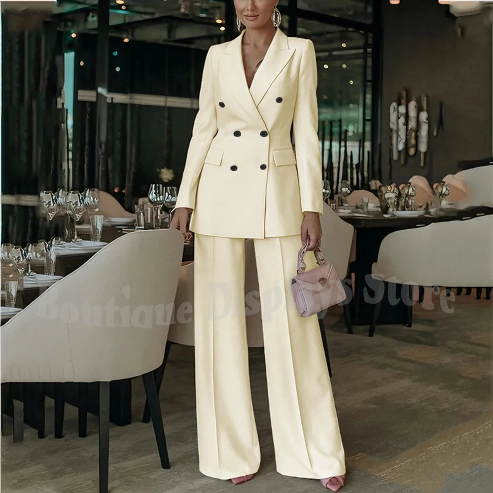 Costume rose clair pour femmes, tenue élégante, Double boutonnage, revers à pointe, droit, bureau d'affaires, ensemble formel deux pièces